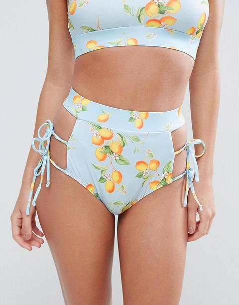 Asos Slip Bikini A Vita Alta Con Laccetti Laterali E Stampa Di Limoni