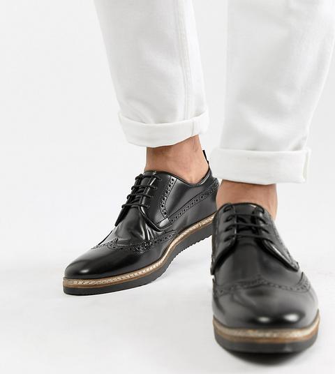 Asos Design Brogue Shoes In Black Leather With Wedge Sole