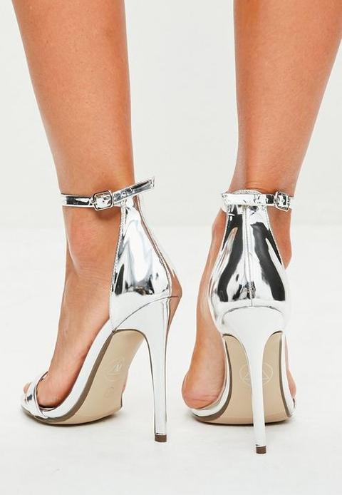 silver two strap heels