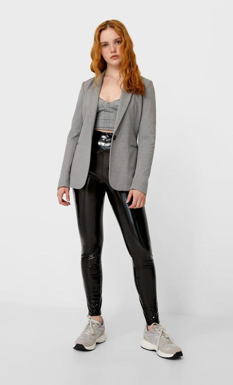 Stradivarius Blazer Basic In Maglia Femminile Grigio Melangiato L