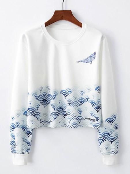 Pullover Con Stampa Blu E Bianca In Porcellana