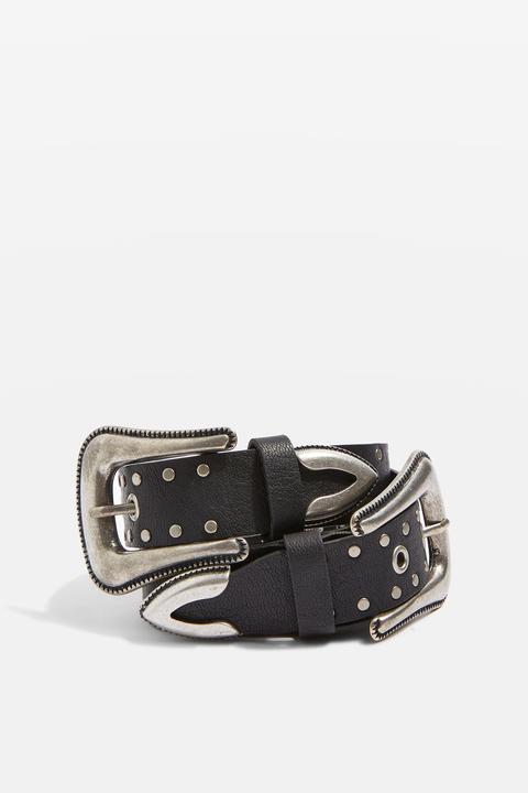 Double Buckle Studded Belt