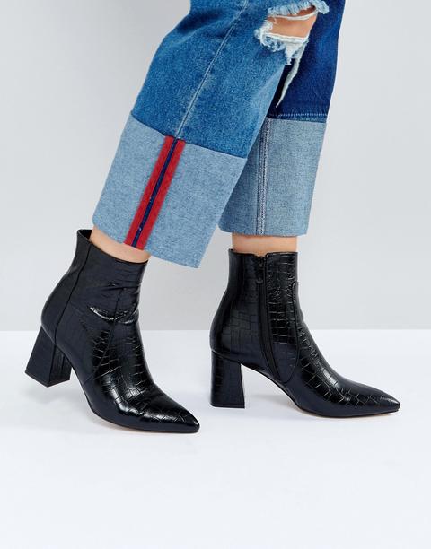 Raid Sapphire Black Croc Heeled Ankle Boots