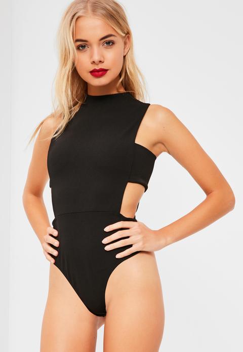 Black Crepe Tab Side Bodysuit