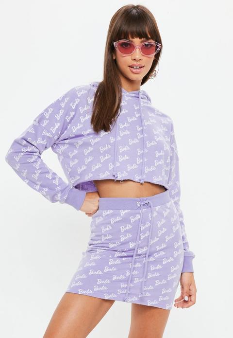 Barbie X Missguided Lilac Logo Print Cropped Hoodie, Lilac