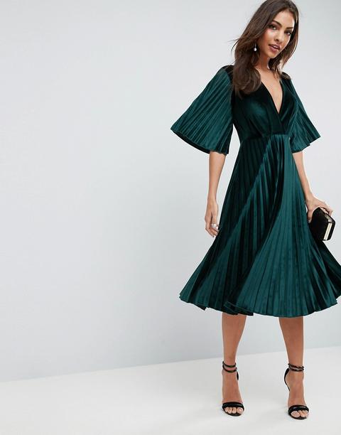 Vestido Midi Estilo Kimono De Terciopelo Con Diseño Plisado De Asos