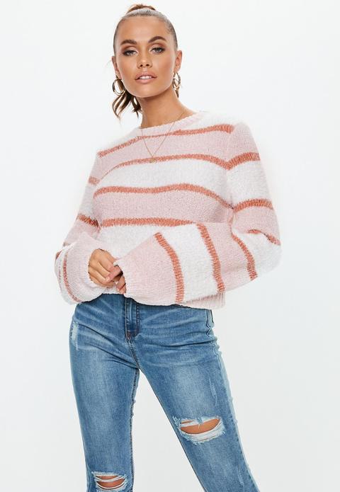 Pink Fluffy Stripe Sweater