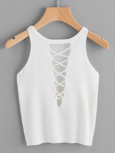 Lace Up Back Ribbed Top