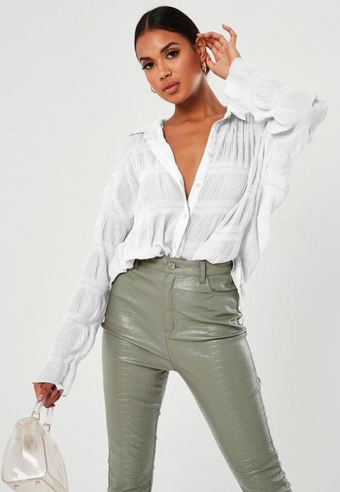 Tall White Sheer Crinkle Extreme Oversized Shirt, White