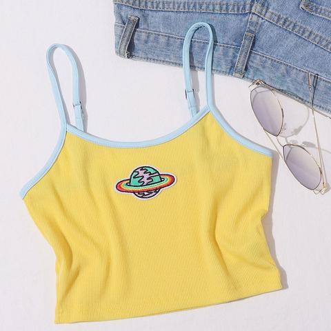 Contrast Binding Planet Patched Cami Top