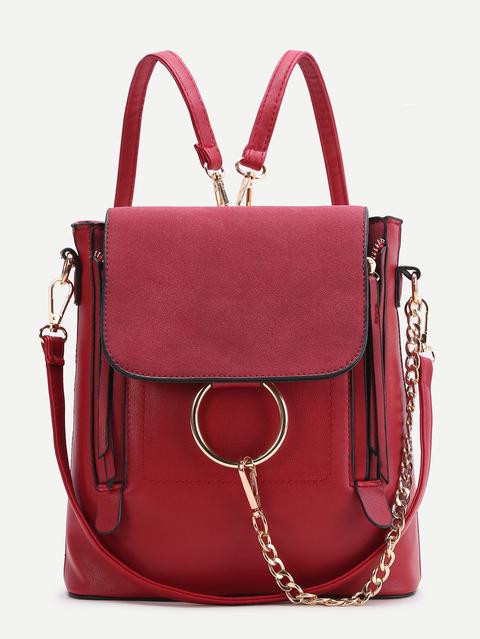Mochila Pu Con Diseño De Anillo Con Correa Convertible Rojo