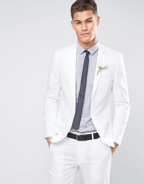 Asos Design Wedding - Giacca Da Abito Skinny In Cotone Elasticizzato Bianca - Bianco