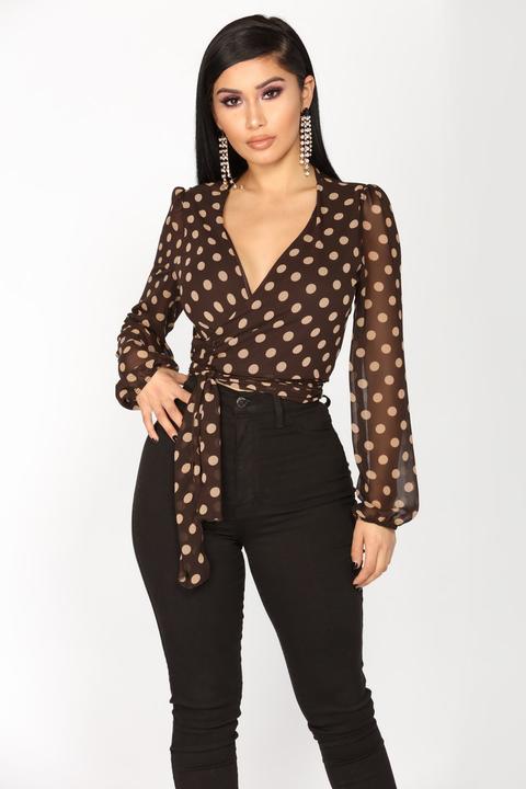 Persuasive Ways Polka Dot Top - Brown
