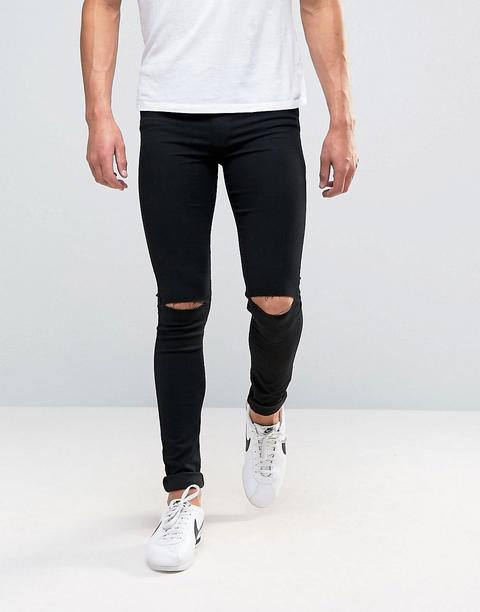 Meggings Vaqueros Negros Con Rotos En Las Rodillas De Asos