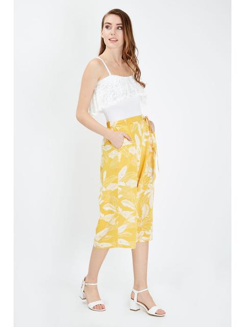 Yellow Leaf Soft Belted Culotte Trousers