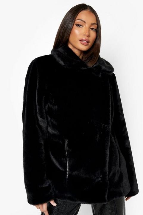 Womens Tall Luxe Faux Fur Aviator Coat - Black - 6, Black