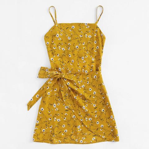 Ditsy Floral Open-back Mock Wrap Dress