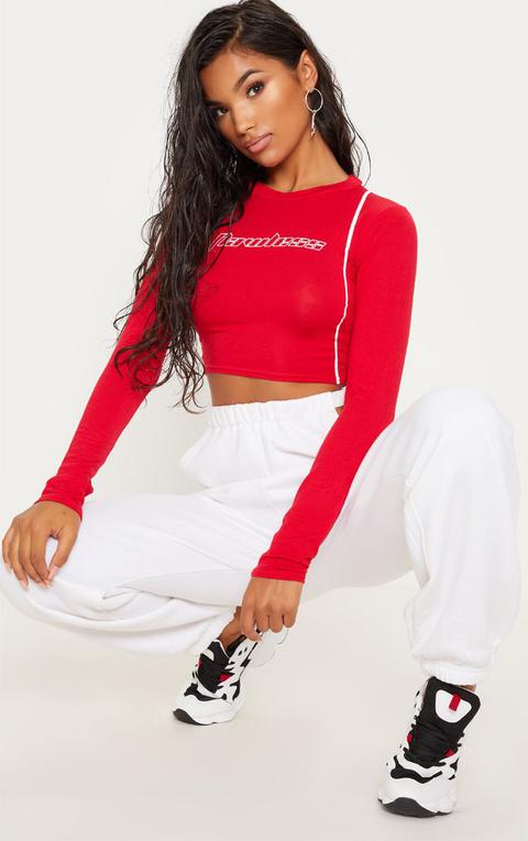 Red Flawless Slogan Long Sleeve Crop Top