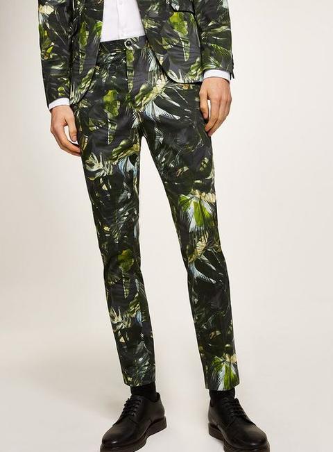 Green Palm Print Ultra Skinny Suit Trousers