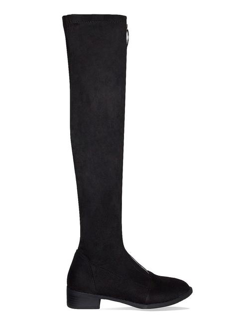 Kenzie Black Suede Zip Flat Thigh High Boots