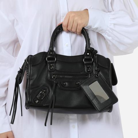 Buckle Detail City Bag In Black Fuax Leather,, Black