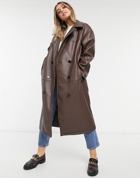 Asos Design - Manteau Oversize En Similicuir - Marron