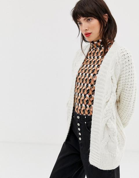 River Island - Cardigan Lavorato A Trecce Color Crema - Crema