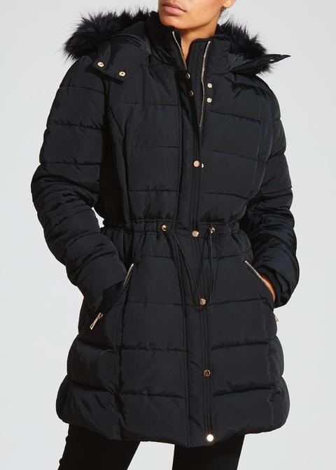 Faux Fur Hood Long Padded Coat