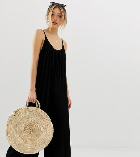 Mono Largo Con Espalda Asimétrica Y Diseño Arrugado De Asos Design Petite-negro