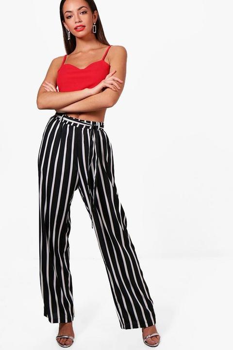 Stripe Paperbag Waist Wide Leg Trousers