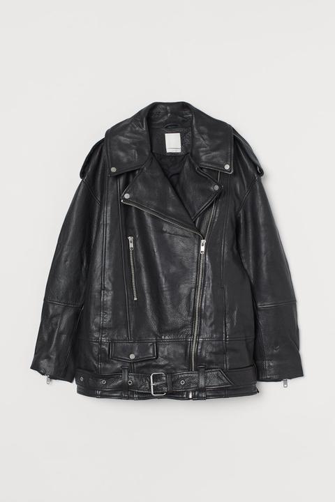 Cazadora Biker De Piel - Negro