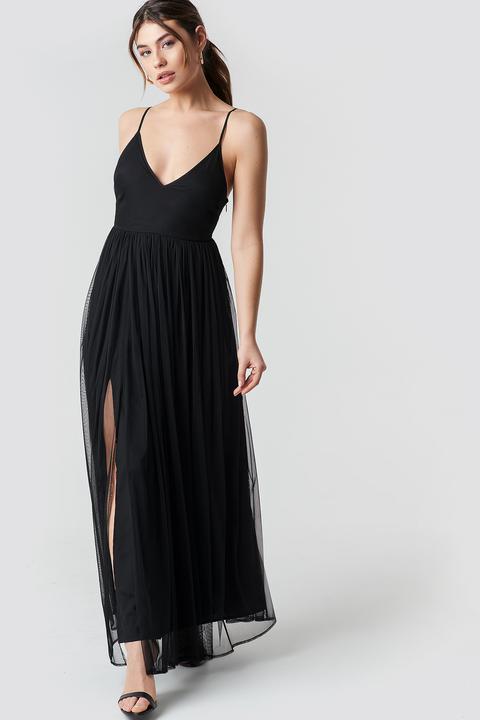 Front Slit Flowy Dress Schwarz