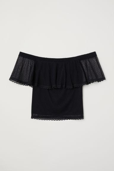 H & M - Top In Mesh A Pois - Nero