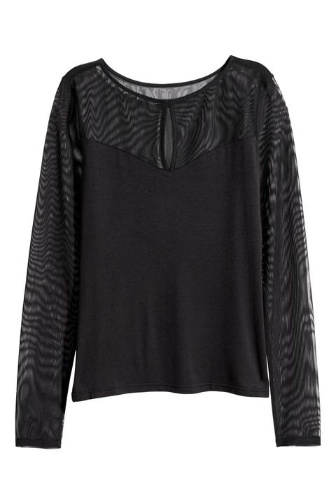 H & M - Top De Manga Larga - Negro