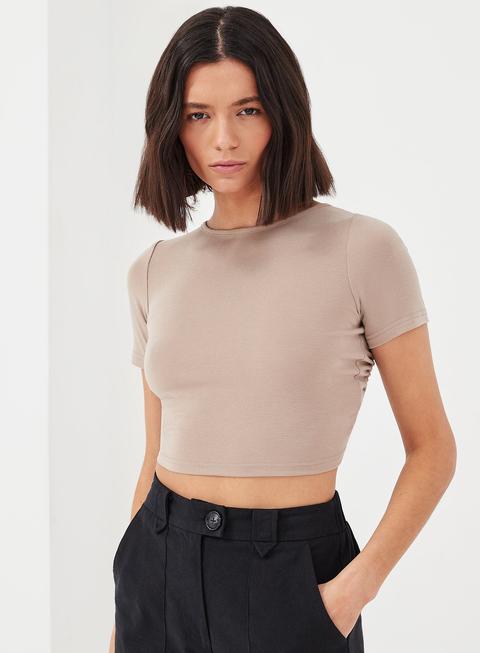 Claudia Open Tie Back Crop Top Beige