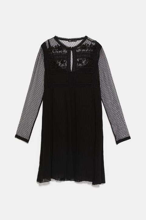 Vestito Plissettato Con Abbinamento Di Tessuti