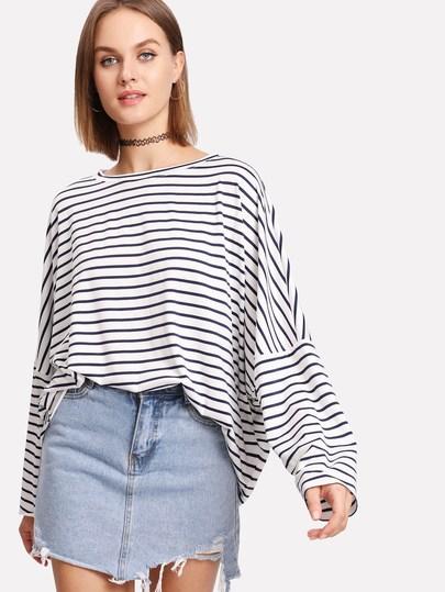 Camiseta De Rayas Con Hombro Caído