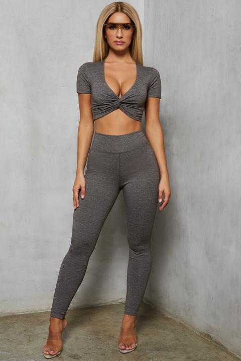 Clean Cut Twist Front Crop Top In Charcoal