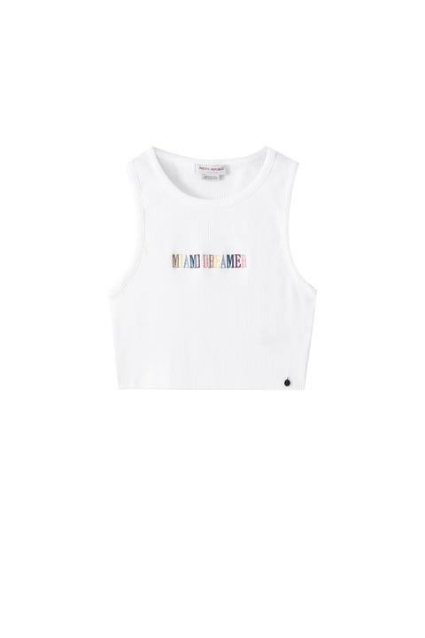 Top Blanco Texto Bordado