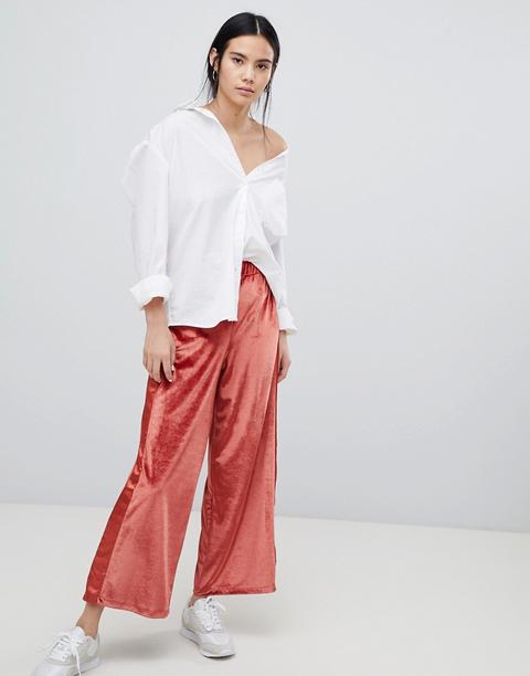 Pantalones Rectos De Terciopelo Con Raya Lateral De Satén De Asos Design-rosa