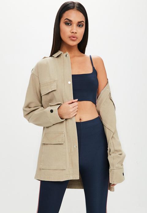 Carli Bybel X Missguided Brown Cotton Twill Jacket, Grey