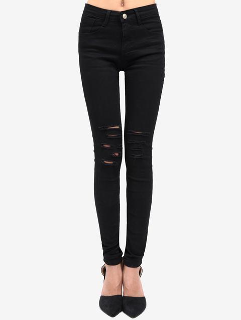 Ripped Denim Slim Black Pant Stylish Cosy Curved Jeans