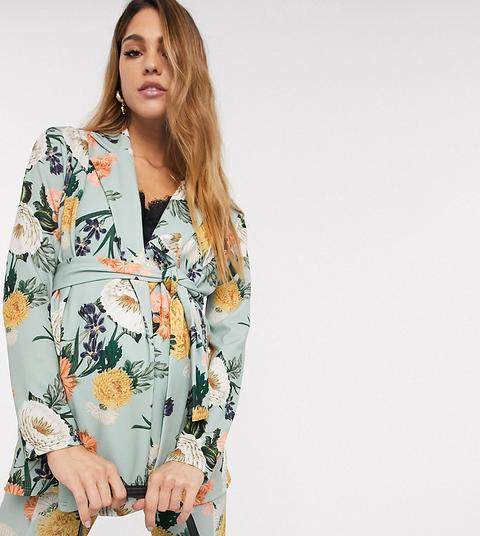 Asos Design Maternity - Blazer De Costume En Jersey À Motif Floral - Vert-multicolore
