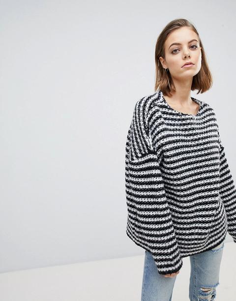 Allsaints - Maglione Oversize Pesante Bianco E Nero A Righe - Multicolore