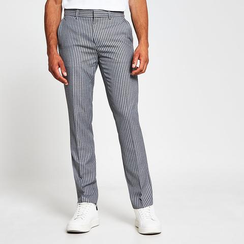 Grey Stripe Skinny Fit Trousers