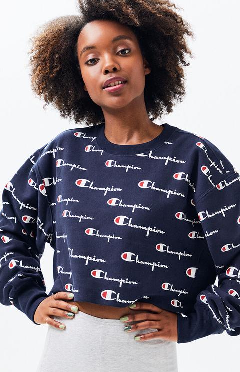 Champion reverse weave all hot sale over print cropped sweatshirt