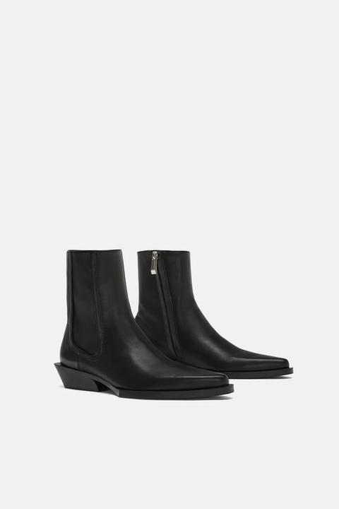 Leather Heeled Cowboy Ankle Boots