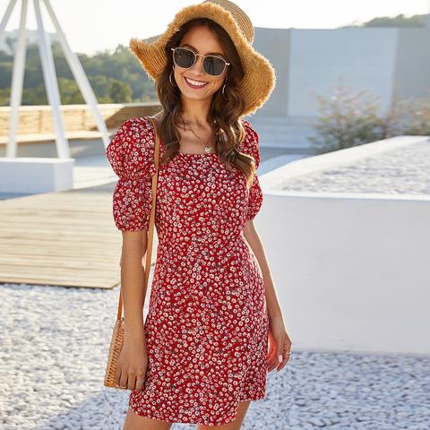 Ditsy Floral Square Neck Dress