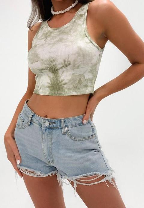 Khaki Tie Dye Rib Crop Top, Kahki