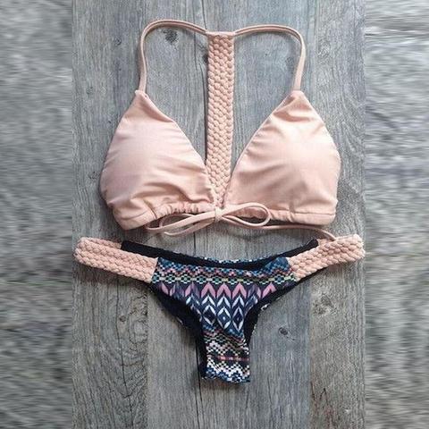 Bikini Rosa A Triangolo E Slip Optical Brasiliano